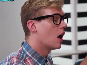 Geeky classmate feasting on bbc during break time