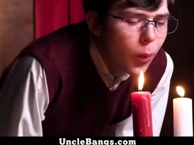 Catholic boy notices that has a boner which leads him to get on his knees to suck it - unclebangs